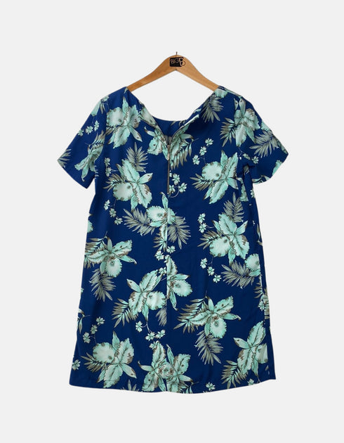 Blue Floral Short-Sleeve Dress